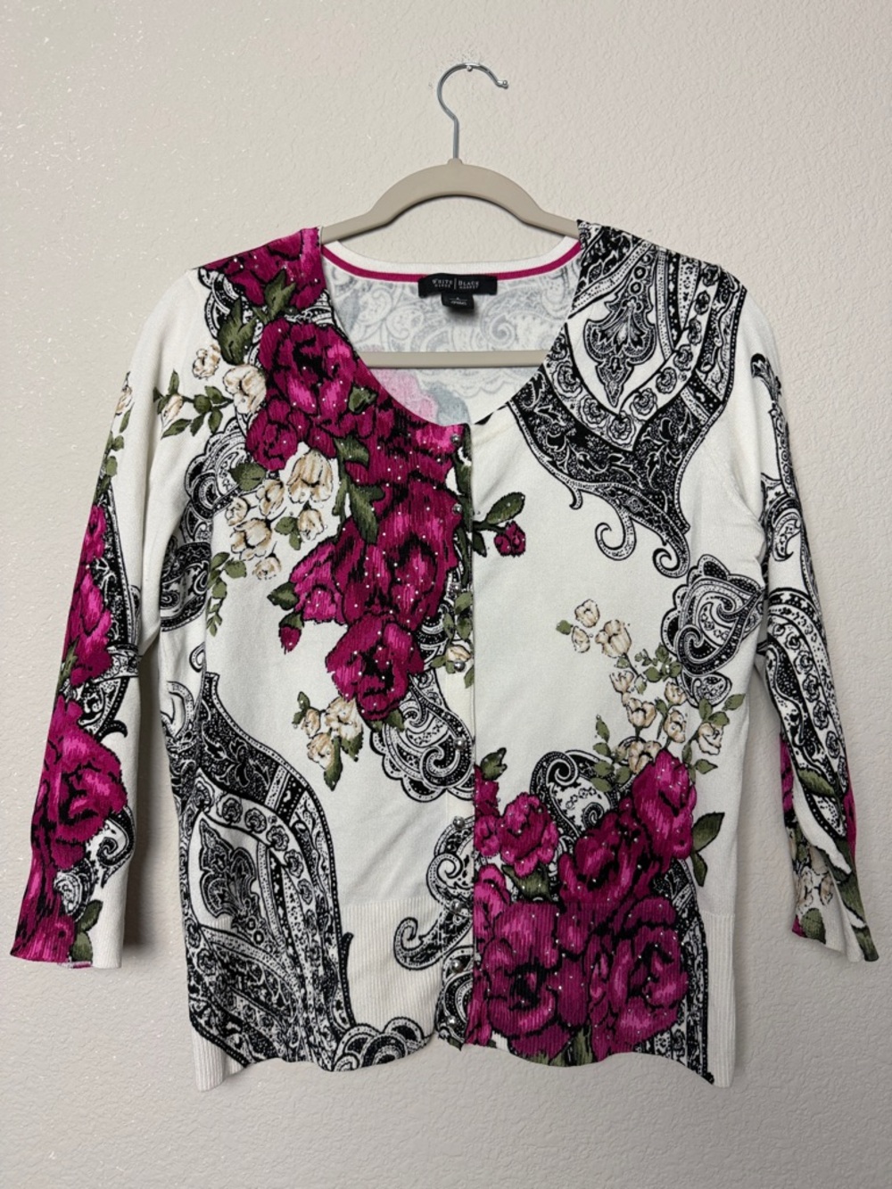 White House Black Market Pink and White Floral Cardigan